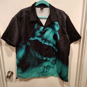 Nightmare Before Christmas Men's Satin Oogie Boogie Casual Button Down Shirt L